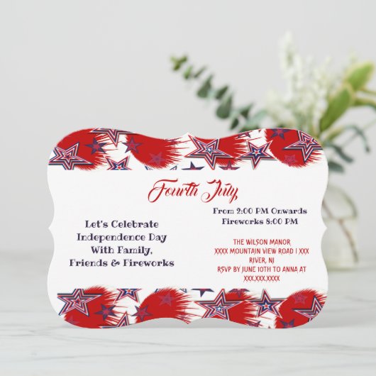 愛国的な星4th 7月の花火パーティー赤い青 招待状 (スタンド正面)