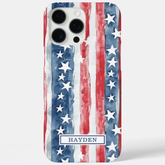 愛国的な水彩の星条旗モノグラム Case-Mate iPhoneケース (裏面)