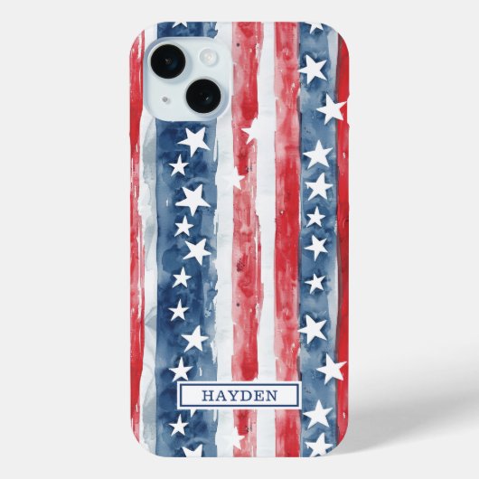 愛国的な水彩星条旗モノグラム Case-Mate iPhoneケース (裏面)