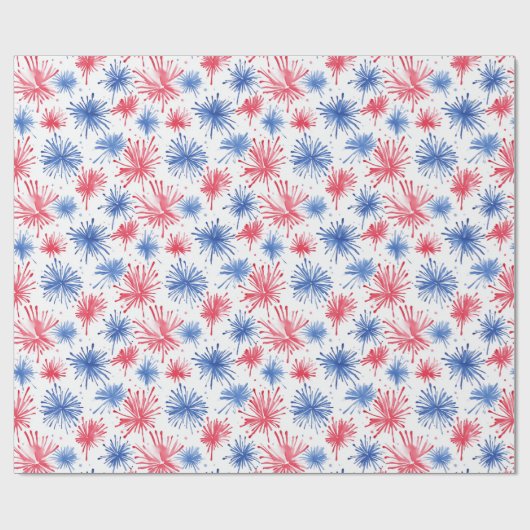 愛国的な水彩赤と青の花火 ラッピングペーパー (フラット)