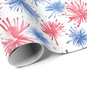 愛国的な水彩赤と青の花火 ラッピングペーパー (ロールコーナー)