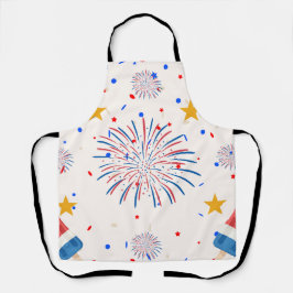 愛国的な氷のポップと花火パターン | ユニバーシティレッドホワイト エプロン