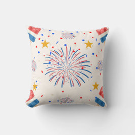 愛国的な氷のポップと花火パターン | ユニバーシティレッドホワイト クッション