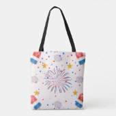 愛国的な氷のポップと花火パターン | ユニバーシティレッドホワイト トートバッグ (裏面)