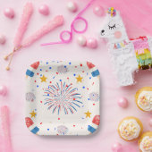 愛国的な氷のポップと花火パターン | ユニバーシティレッドホワイト ペーパープレート (パーティー)