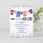 愛国的な洗濯ひも 赤白＆デュ ベビーシャワー 招待状 (スタンド正面)