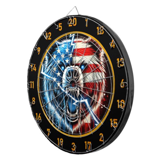 愛国的な熊の稲妻が委員会に点火 ダーツボード (正面右)