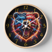 愛国的な熊：赤、白、および轟音 壁時計 (正面)