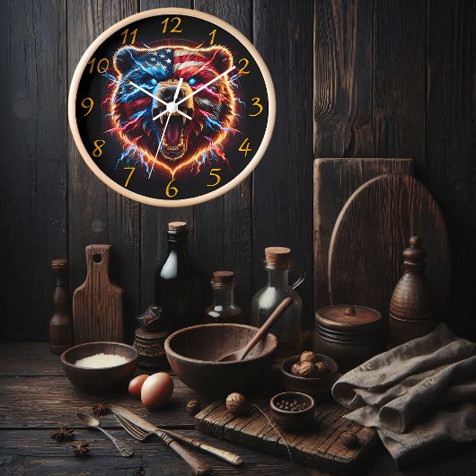 愛国的な熊：赤、白、および轟音 壁時計