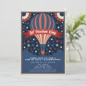 愛国的な熱気球 4th of July クックアウト 招待状 (スタンド正面)