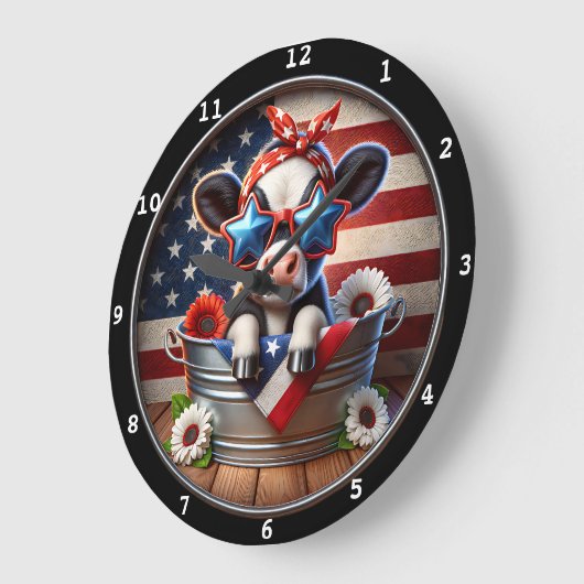 愛国的な牛のお祝い時計 ラージ壁時計 (傾斜)