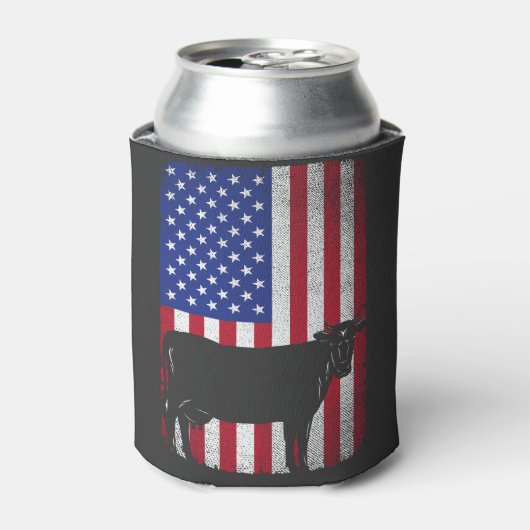愛国的な牛農家ファーム米国アメリカ国旗 缶クーラー (缶正面)