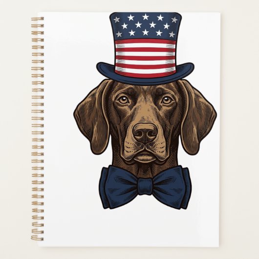 愛国的な犬のビンテージ彫刻Tシャツデザイン_1 プランナー手帳 (正面)
