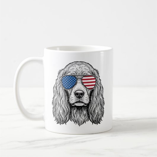 愛国的な犬のフラグサングラス ヴィンテージ コーヒーマグカップ (左)