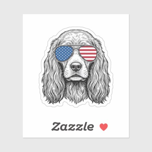 愛国的な犬のフラグサングラス ヴィンテージ ベクター_ シール (シート)