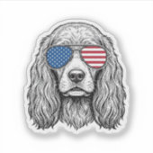 愛国的な犬のフラグサングラス ヴィンテージ ベクター_ シール (正面)