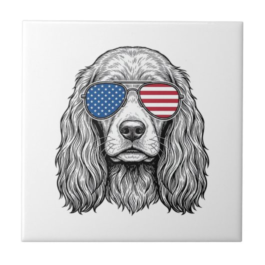 愛国的な犬のフラグサングラス ヴィンテージ ベクター_ タイル (正面)