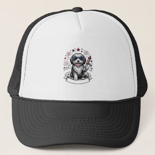 愛国的な犬の花火 ビンテージ ベクターTシャツ_1 キャップ (正面)