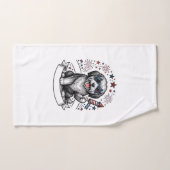 愛国的な犬の花火 ビンテージ ベクターTシャツ_1 ハンドタオル (ハンドタオル)