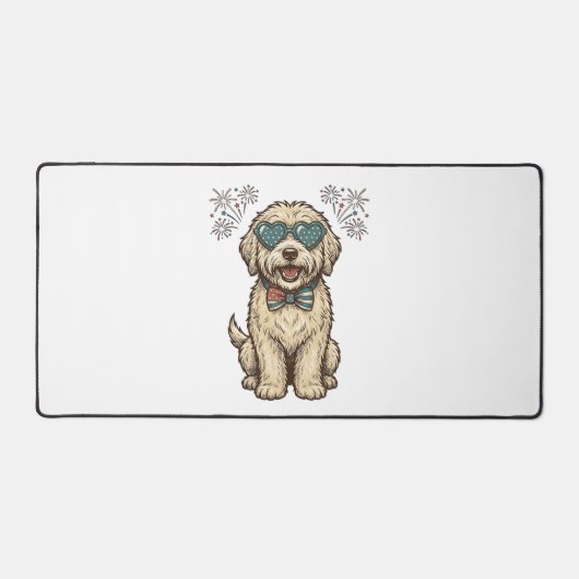 愛国的な犬の花火 ビンテージTシャツ デザイン (2)_1 デスクマット (正面)