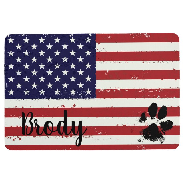 愛国的な犬の足の跡 – 犬のランチョンマット – アメリカ犬 フロアマット (正面)
