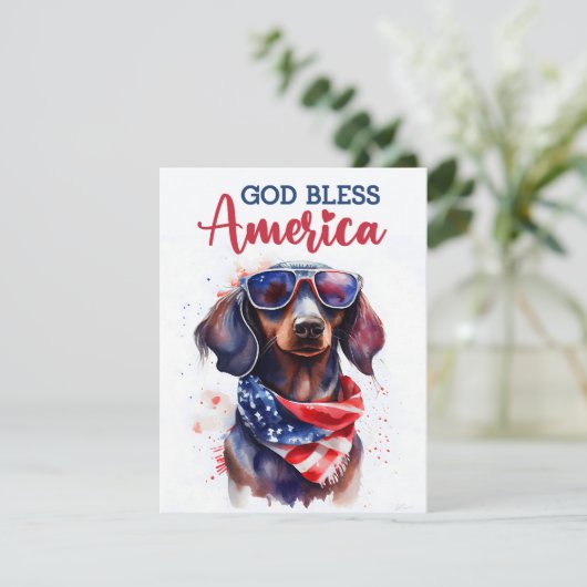 愛国的な犬-ダックスフント 4th of July カード (スタンド正面)