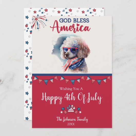 愛国的な犬 - プードルの独立記念日カード カード (正面/裏面)