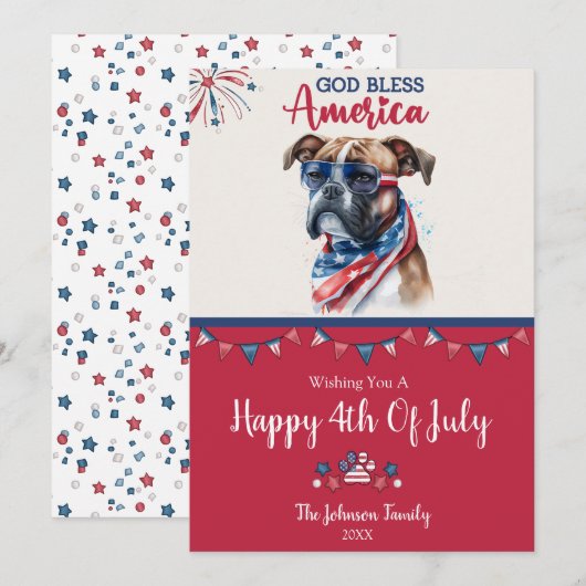 愛国的な犬 - ボクサー 4th of July カード (正面/裏面)