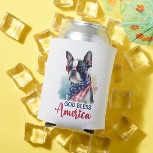 愛国的な犬 - ボストンテリア 缶クーラー (インサイチュ 夏)