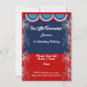 愛国的な独立記念日の花火誕生日少年 招待状 (正面)