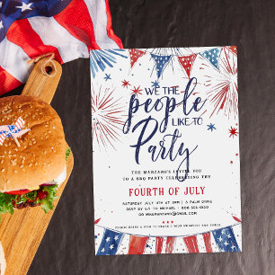 愛国的な独立記念日のBBQプールパーティー 招待状