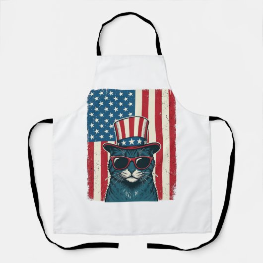 愛国的な猫の旗のビンテージの彫刻Tシャツデザイン エプロン (正面)