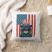 愛国的な猫の旗のビンテージの彫刻Tシャツデザイン クッション (ブランケット)
