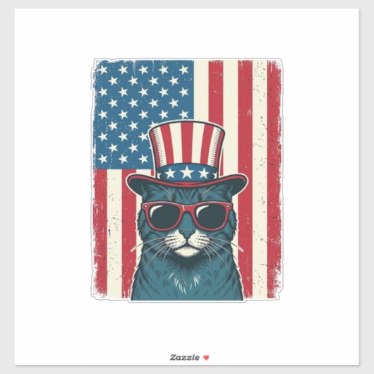 愛国的な猫の旗のビンテージの彫刻Tシャツデザイン シール (シート)