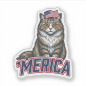 愛国的な猫メリカビンテージ彫刻Tシャツデザイン シール (正面)