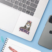 愛国的な猫メリカビンテージ彫刻Tシャツデザイン シール (ノートパソコンとiPhone)