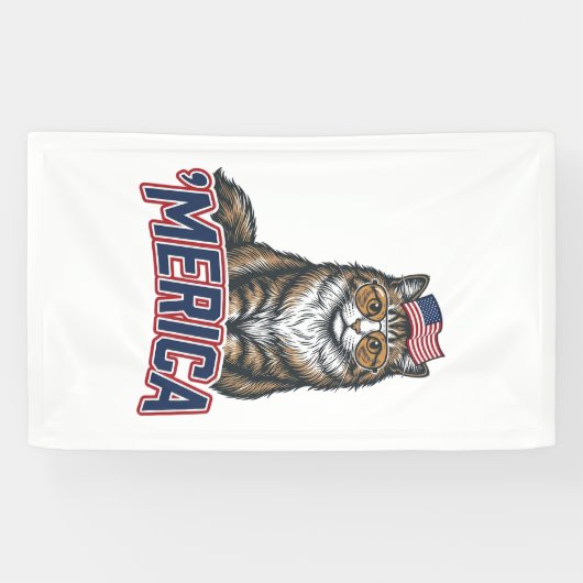 愛国的な猫メリカビンテージ彫刻Tシャツデザイン 横断幕 (横)
