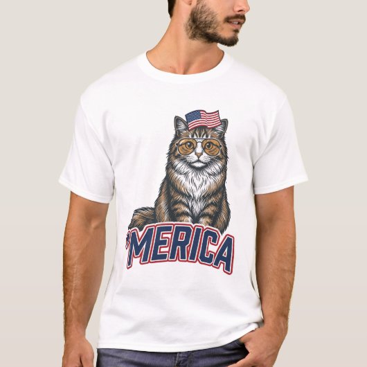 愛国的な猫メリカビンテージ彫刻Tシャツデザイン Tシャツ (正面)