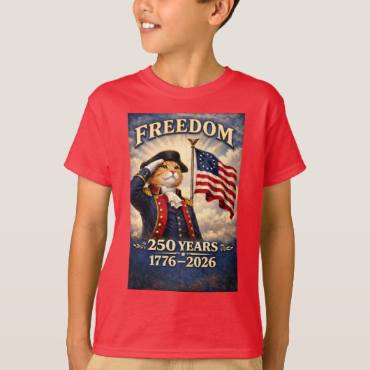 愛国的な猫 250周年 7月4日 アメリカの誇り Tシャツ (正面)