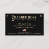 愛国的な理容師バーバーバーショップブラック&金ゴールド 名刺 (正面)