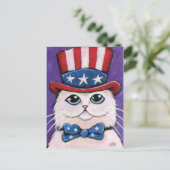 愛国的な白ペルシャ猫 | 7月4日はがき ポストカード (スタンド正面)