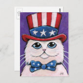 愛国的な白ペルシャ猫 | 7月4日はがき ポストカード (正面/裏面)