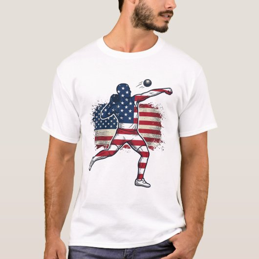 愛国的な砲丸投げ選手のビンテージの彫刻デザイン Tシャツ (正面)