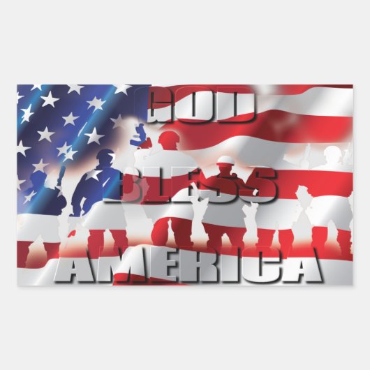 愛国的な神の祝福 アメリカ アメリカ国旗 長方形シール (正面)