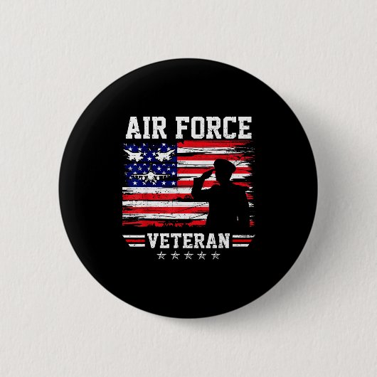 愛国的な空軍退役軍人 USAF 旗 アメリカ 缶バッジ (正面)
