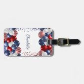 愛国的な米国の国旗の赤白青名 ラゲッジタグ (正面横)