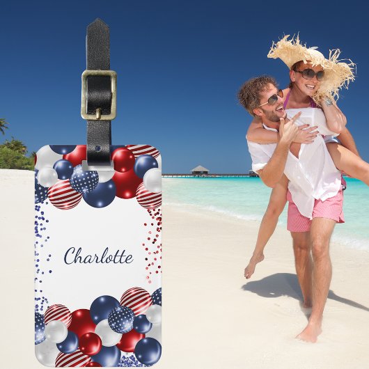 愛国的な米国の国旗の赤白青名 ラゲッジタグ