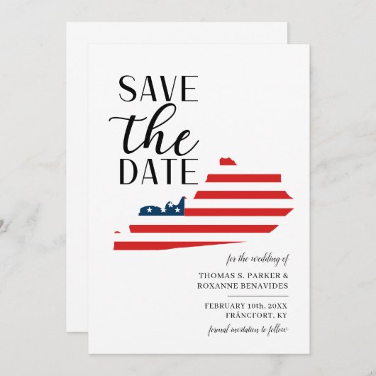 愛国的な米国の州ケンタッキー目的地の結婚式 セーブザデート (正面/裏面)