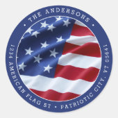 愛国的な米国アメリカ国旗のブルー差出人住所 ラウンドシール (正面)