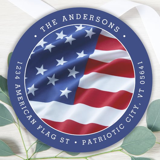 愛国的な米国アメリカ国旗のブルー差出人住所 ラウンドシール